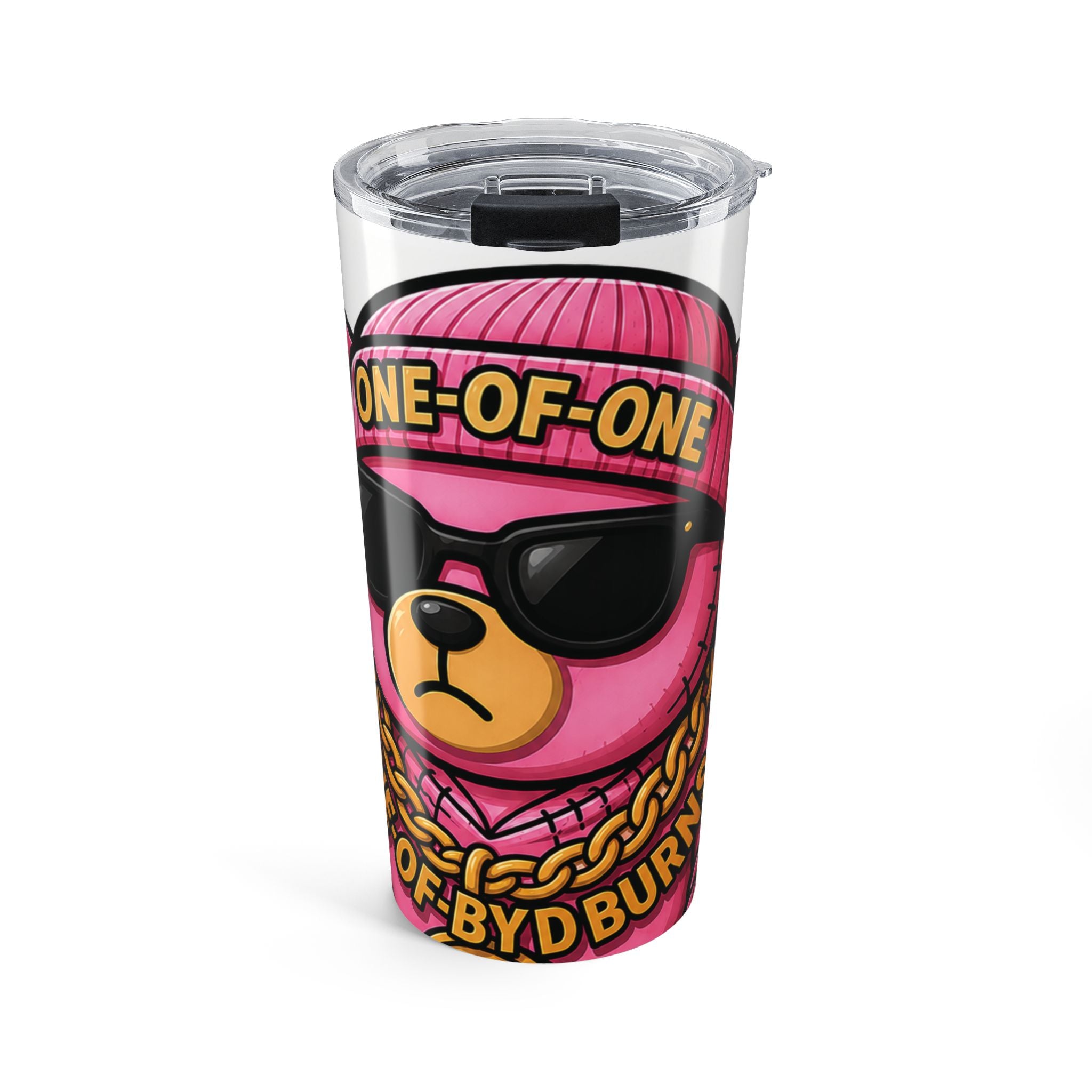 Pink Bear Graphic 20oz Tumbler – "One-of-One" Sunglasses & Chain Design