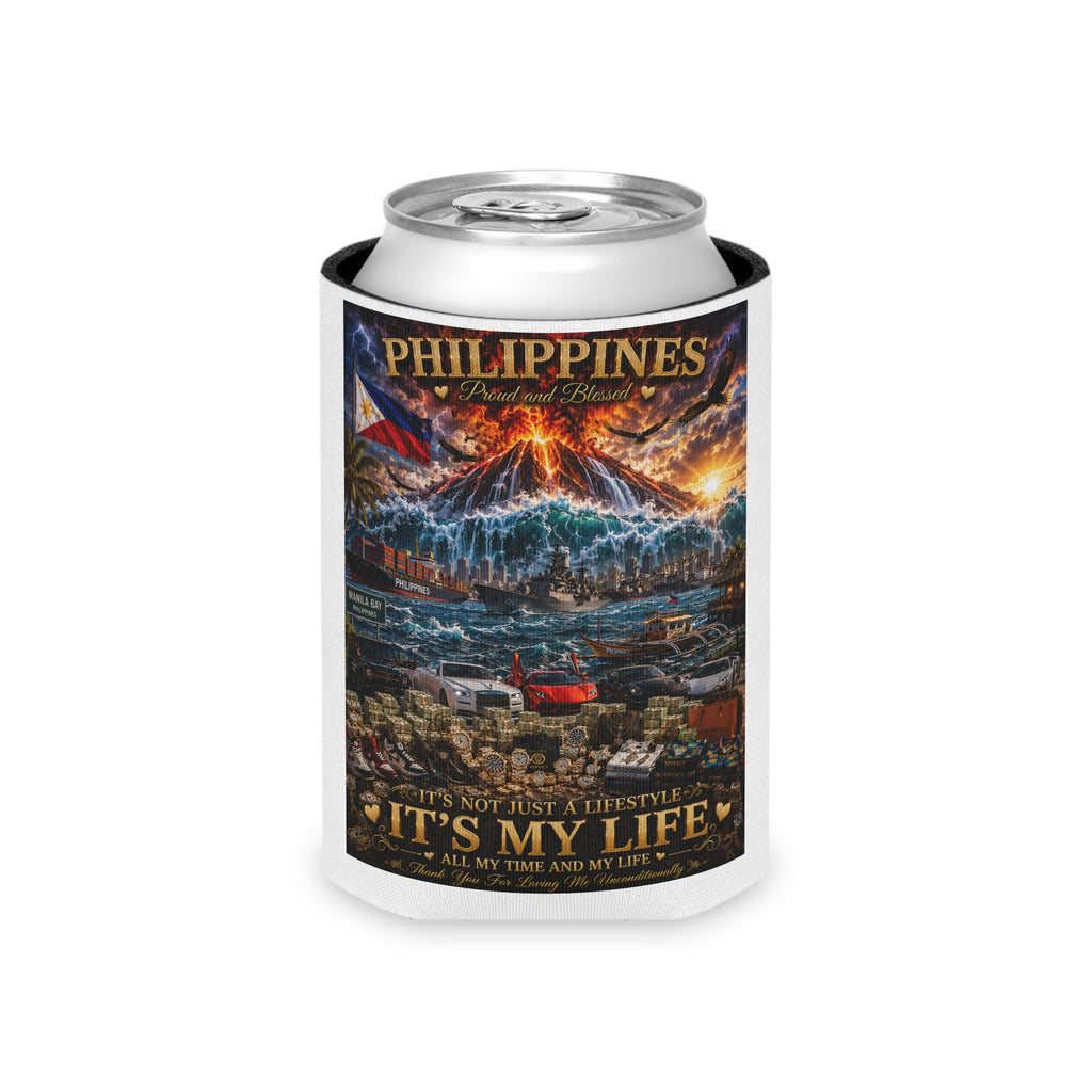 Philippines Travel Can Cooler — "It's My Life" Tropical Volcano Design